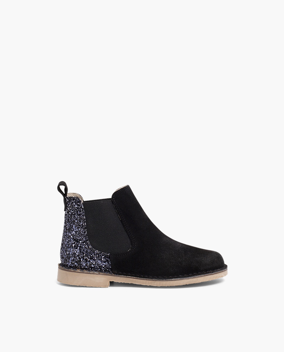 Botas de niña serraje con talonera glitter - Pisamonas - Negro Negro-1