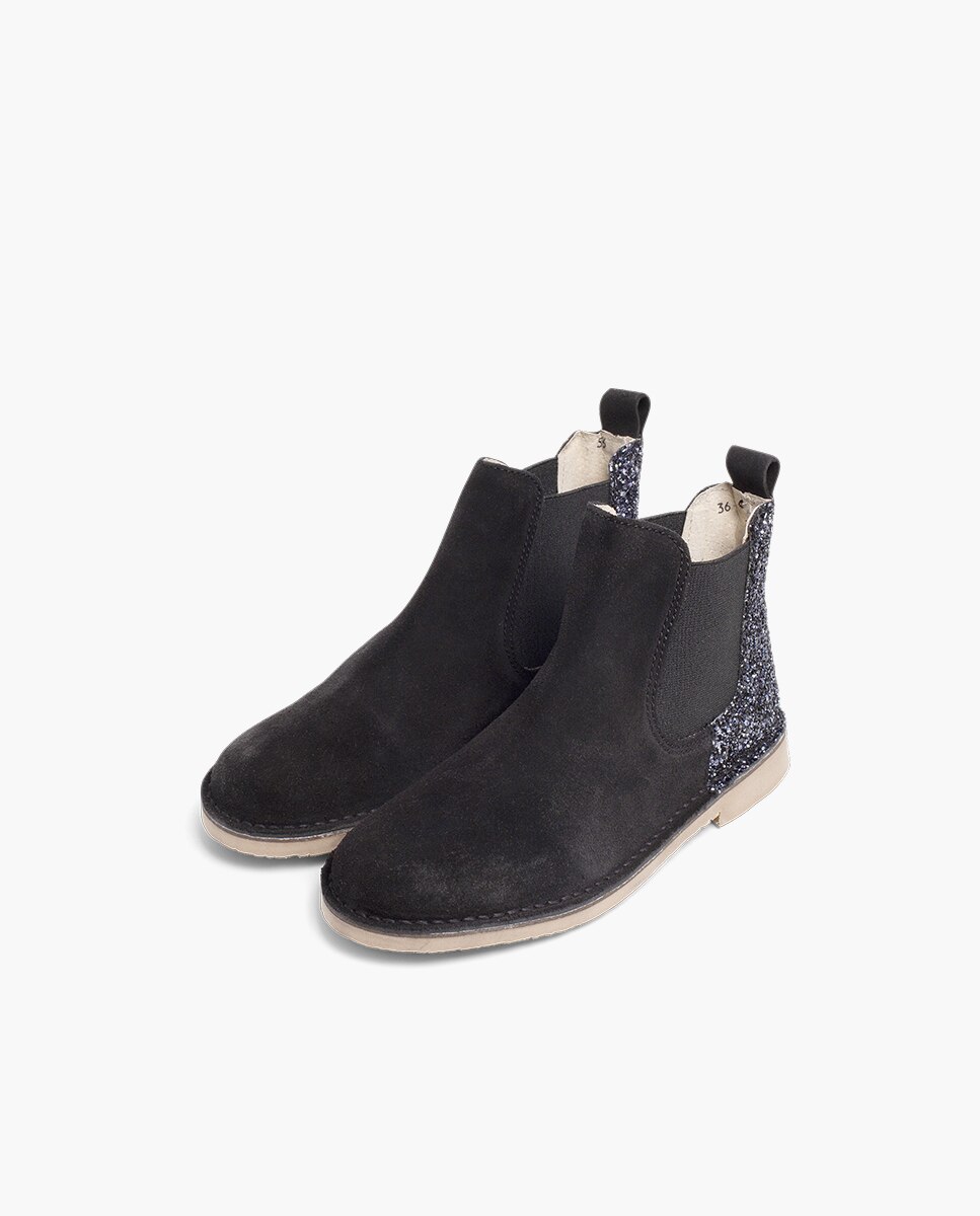 Botas de niña serraje con talonera glitter - Pisamonas - Negro Negro-3