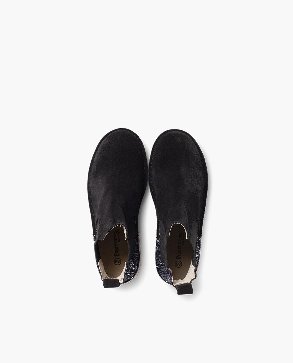 Botas de niña serraje con talonera glitter - Pisamonas - Negro Negro-4