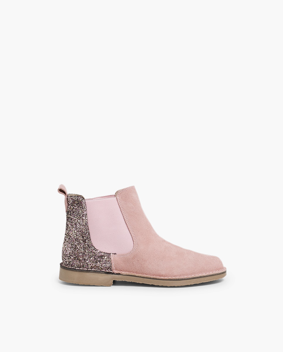 Botas de niña serraje con talonera glitter - Pisamonas - Rosa claro Rosa claro-1