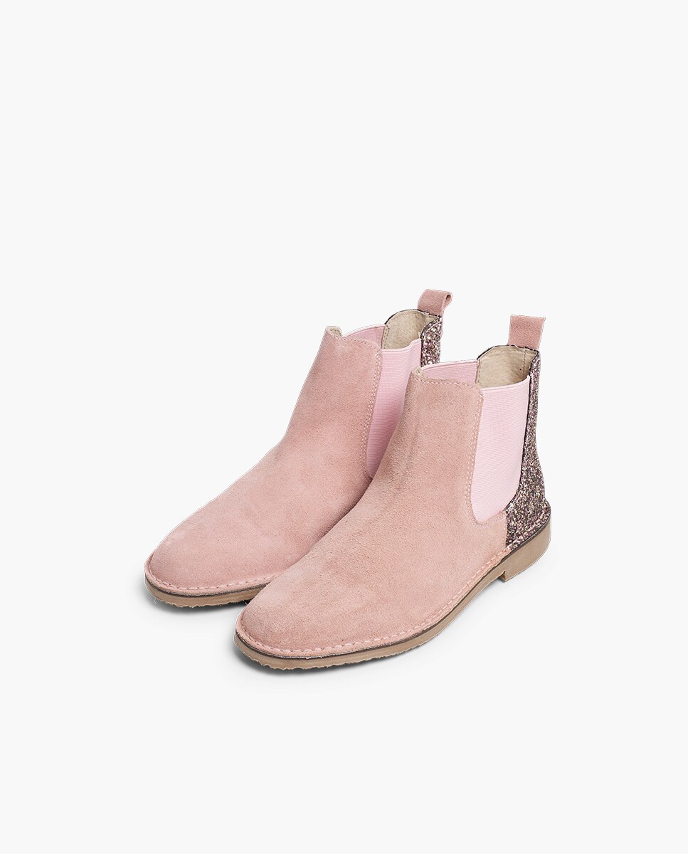 Botas de niña serraje con talonera glitter - Pisamonas - Rosa claro Rosa claro-3