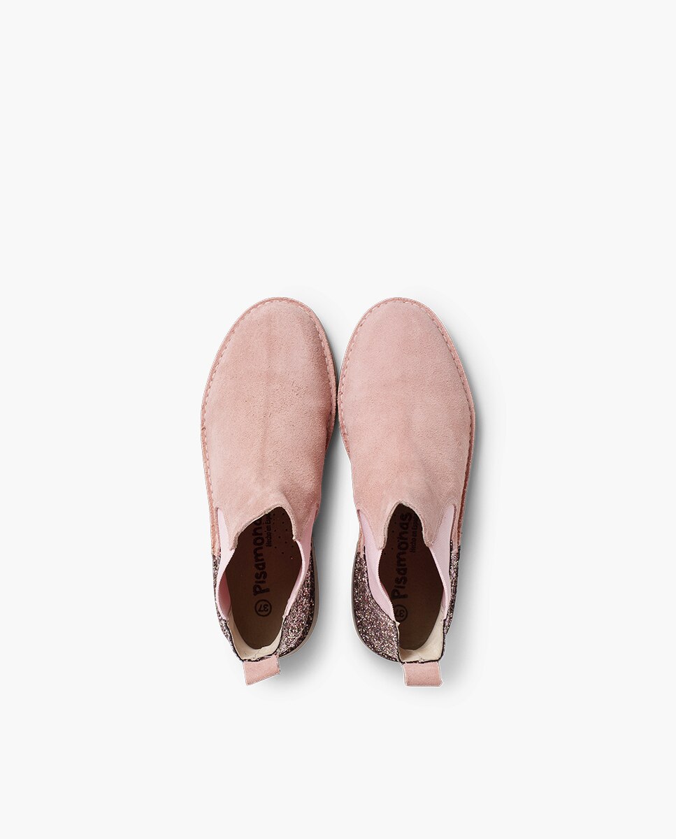 Botas de niña serraje con talonera glitter - Pisamonas - Rosa claro Rosa claro-4