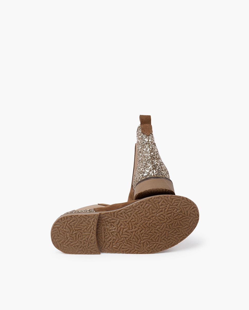 Botas de niña serraje con talonera glitter - Pisamonas - Marrón claro Marrón claro-2
