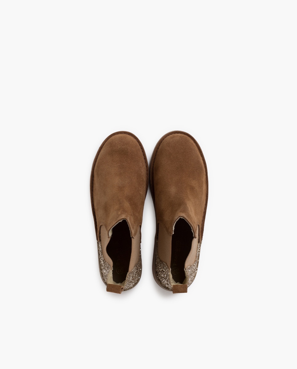 Botas de niña serraje con talonera glitter - Pisamonas - Marrón claro Marrón claro-4