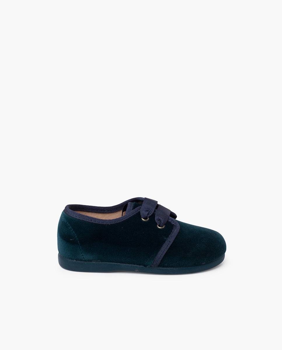 Zapatos de cordones y bluchers de bebé niña terciopelo cordon faya - Pisamonas - Azul índigo Azul índigo-1
