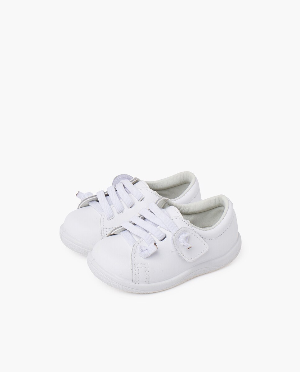 Zapatillas deportivas de bebé piel lavable cordones elásticos - Pisamonas - Blanco Blanco-3
