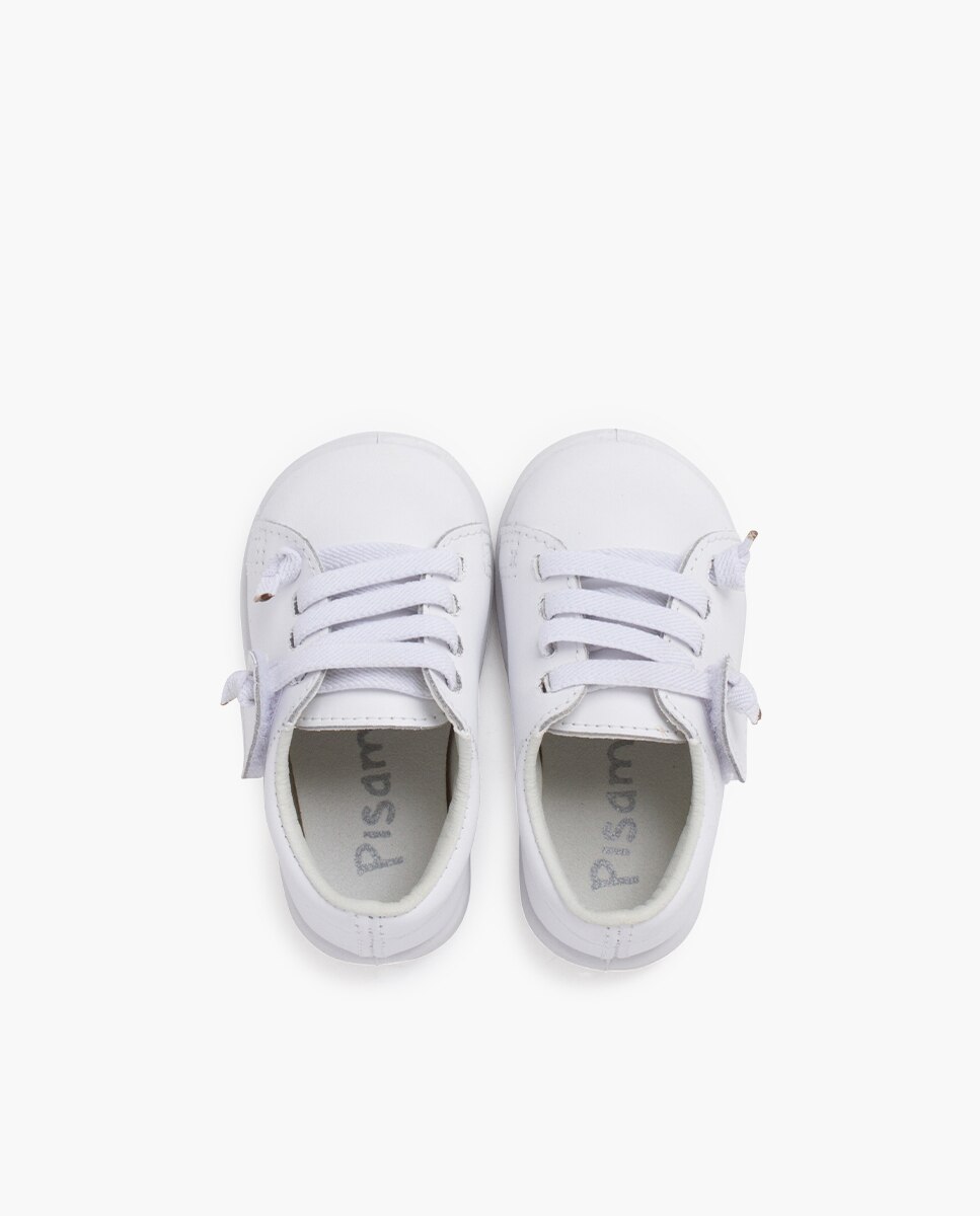 Zapatillas deportivas de bebé piel lavable cordones elásticos - Pisamonas - Blanco Blanco-4