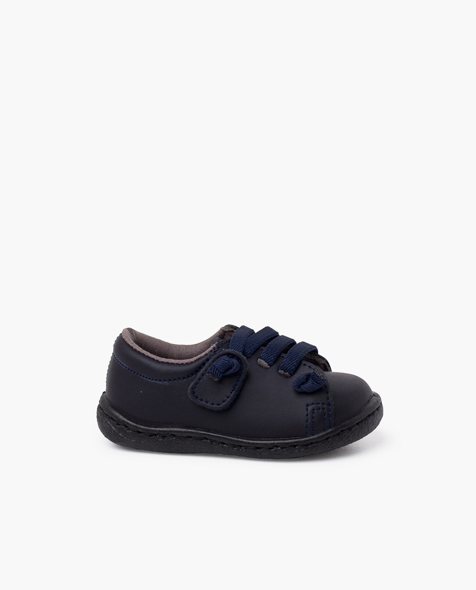 Zapatillas deportivas de bebé piel lavable cordones elásticos - Pisamonas - Azul marino Azul marino-1