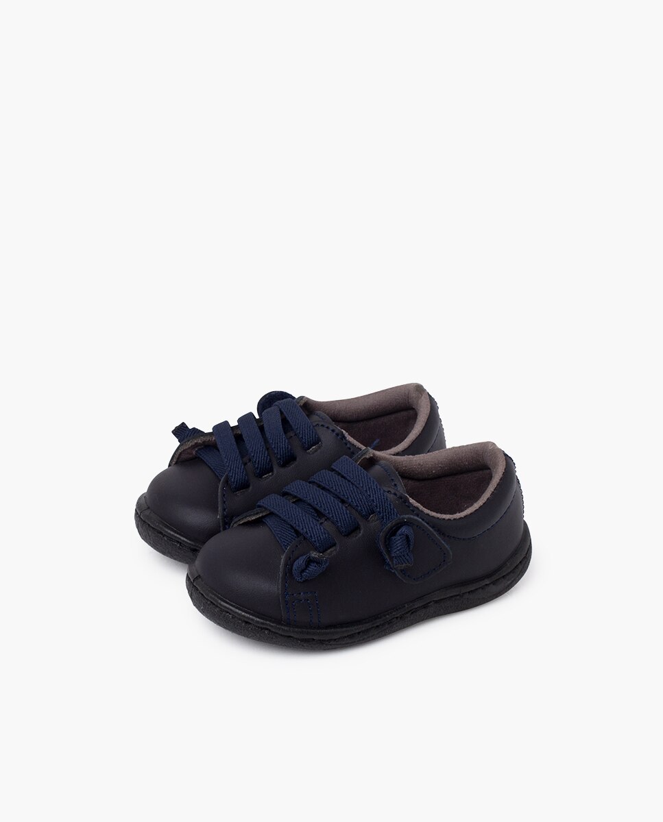 Zapatillas deportivas de bebé piel lavable cordones elásticos - Pisamonas - Azul marino Azul marino-3