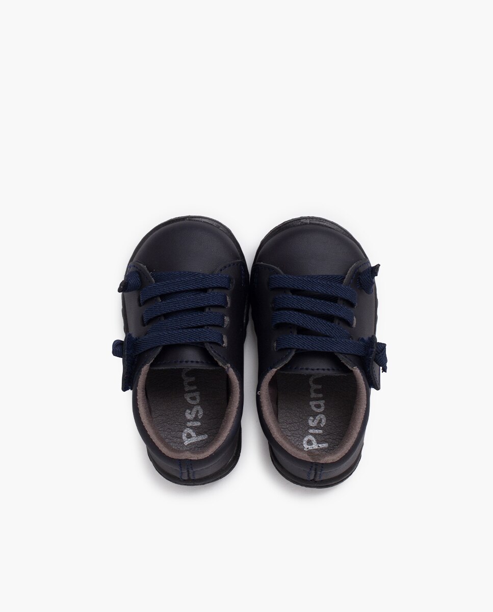 Zapatillas deportivas de bebé piel lavable cordones elásticos - Pisamonas - Azul marino Azul marino-4