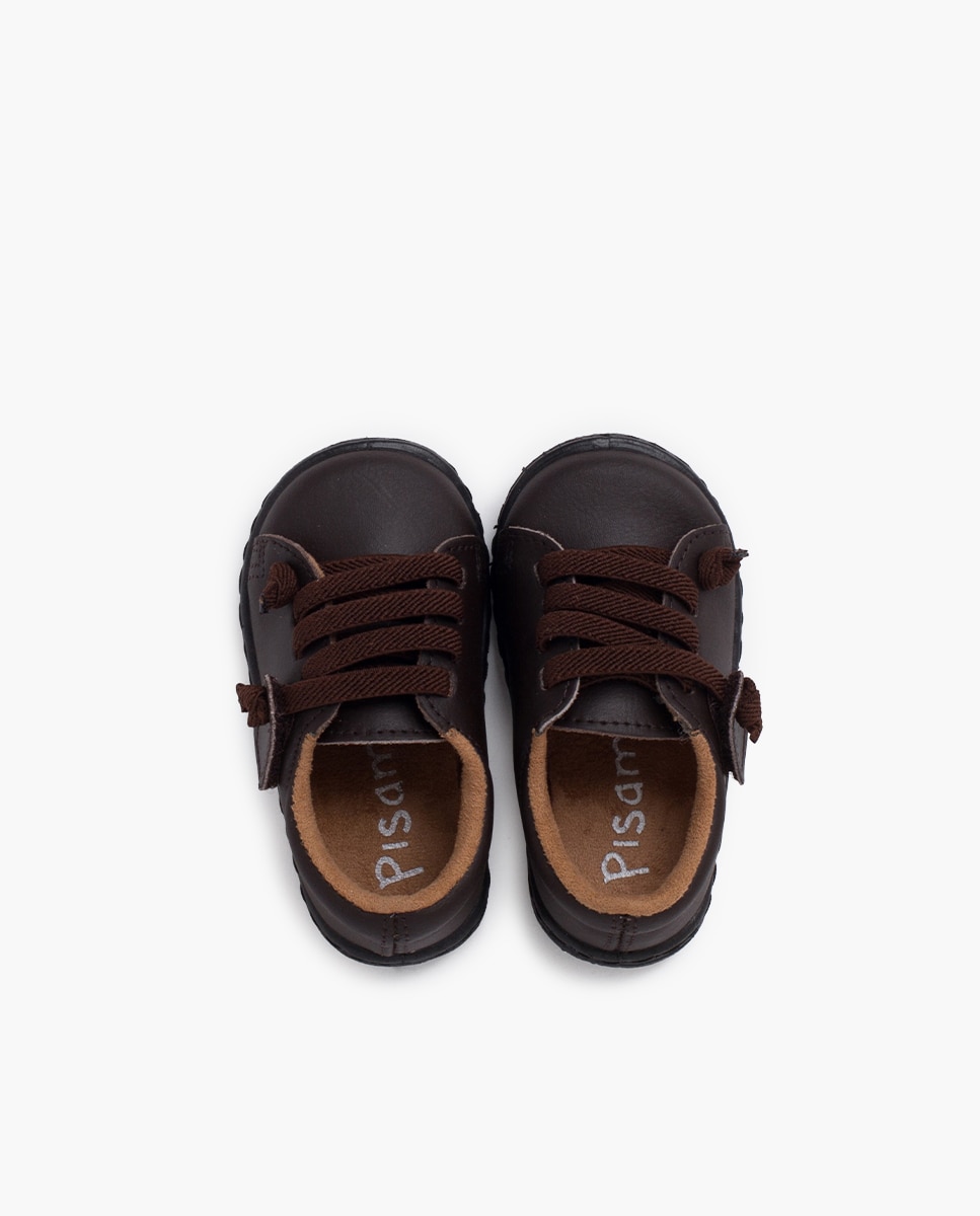 Zapatillas deportivas de bebé piel lavable cordones elásticos - Pisamonas - Marrón oscuro Marrón oscuro-4