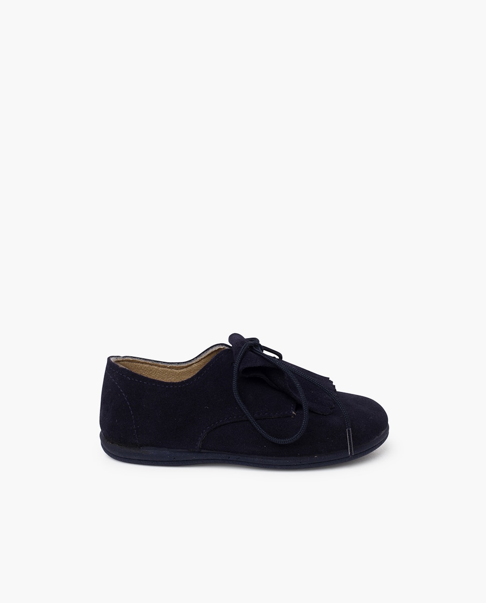 Imagen 0 de Zapatos de cordones de niños de serraje con lengüeta de flecos Azul marino