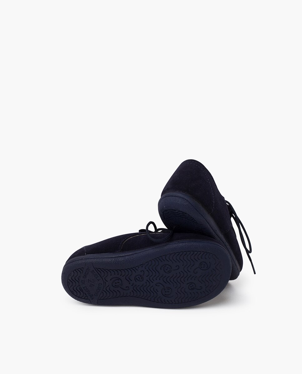 Zapatos de cordones de niños de serraje con lengüeta de flecos - Pisamonas - Azul marino Azul marino-2