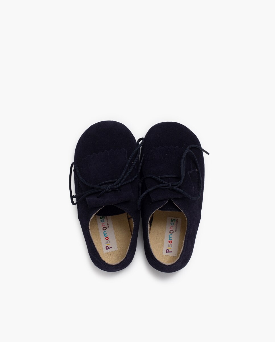 Zapatos de cordones de niños de serraje con lengüeta de flecos - Pisamonas - Azul marino Azul marino-4