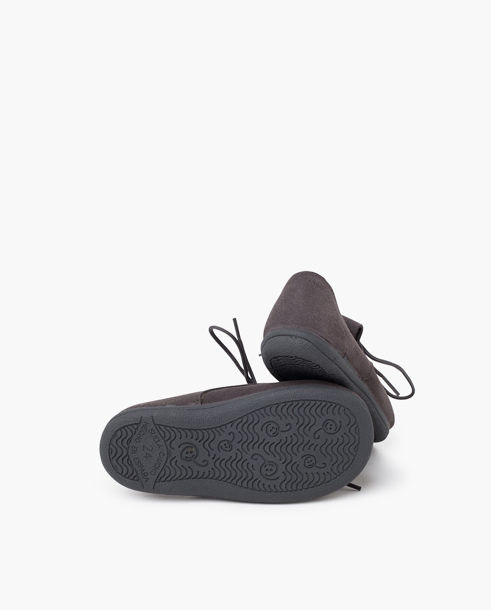 Zapatos de cordones de niños de serraje con lengüeta de flecos - Pisamonas - Gris Gris-2