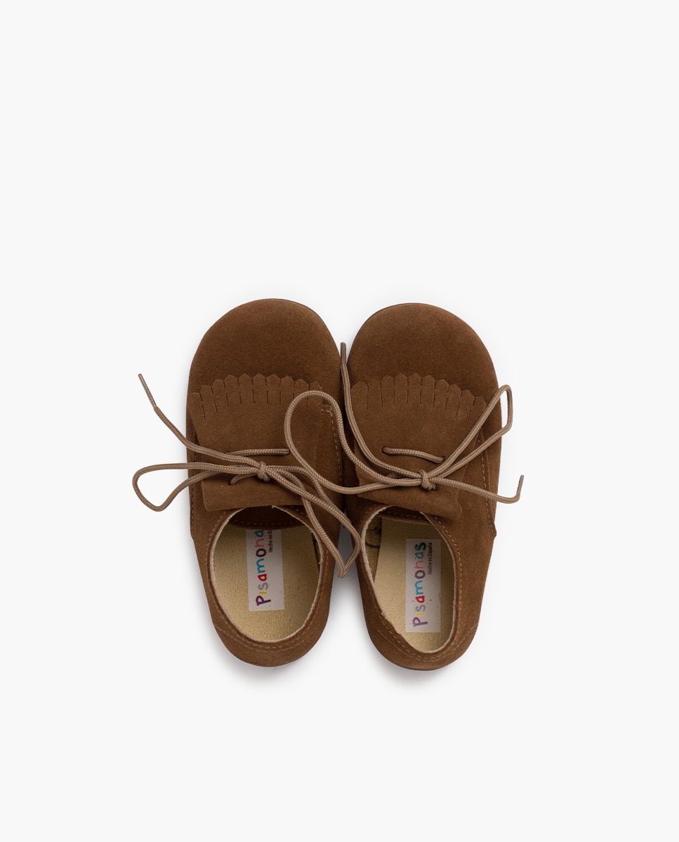Zapatos de cordones de niños de serraje con lengüeta de flecos - Pisamonas - Topo Topo-4