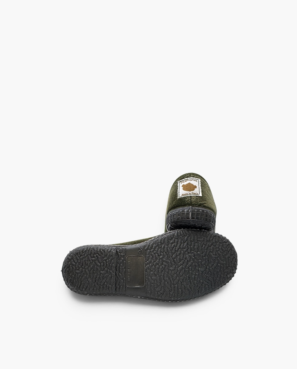 Zapatillas terciopelo de bebé niño con cordones - Pisamonas - Kaki Kaki-2