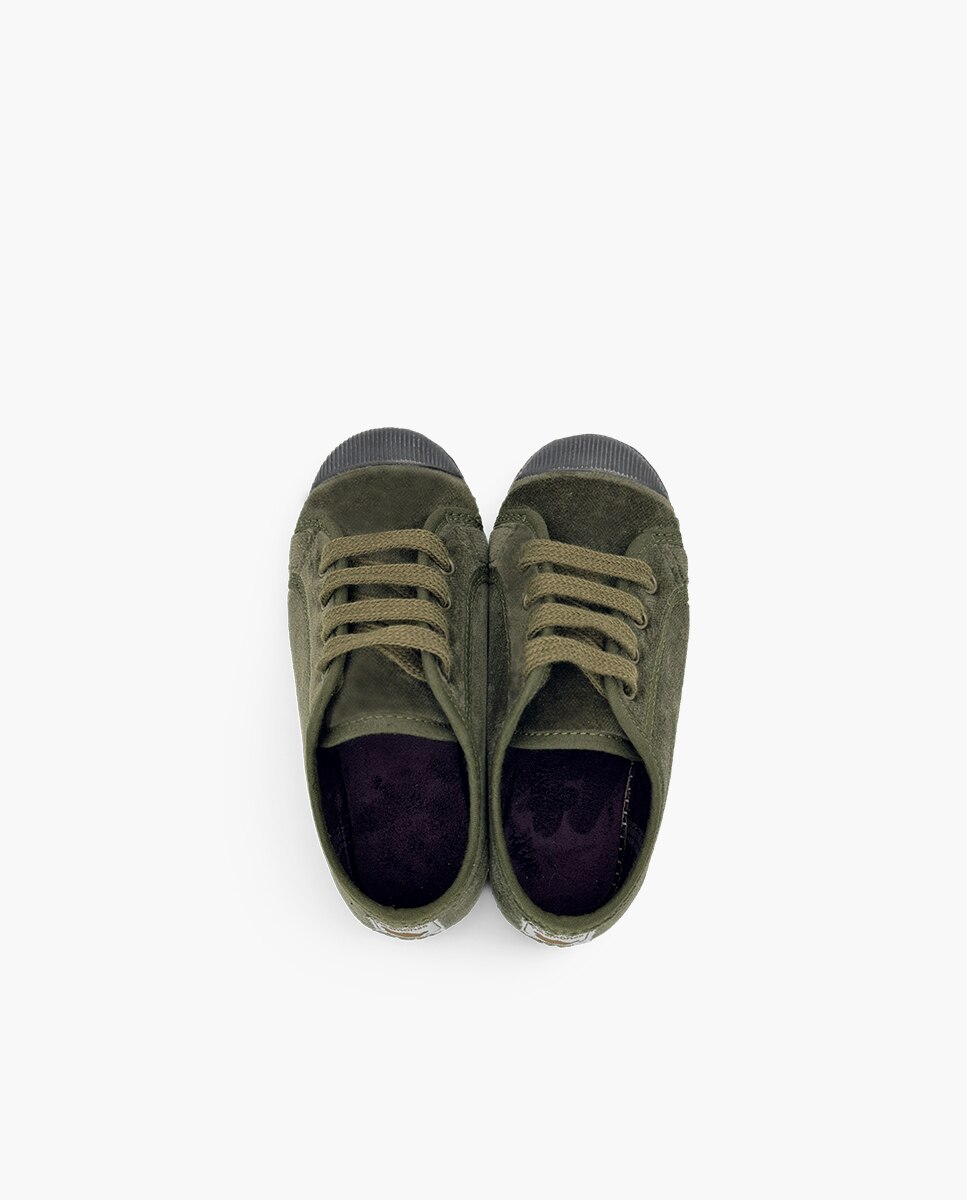 Zapatillas terciopelo de bebé niño con cordones - Pisamonas - Kaki Kaki-4