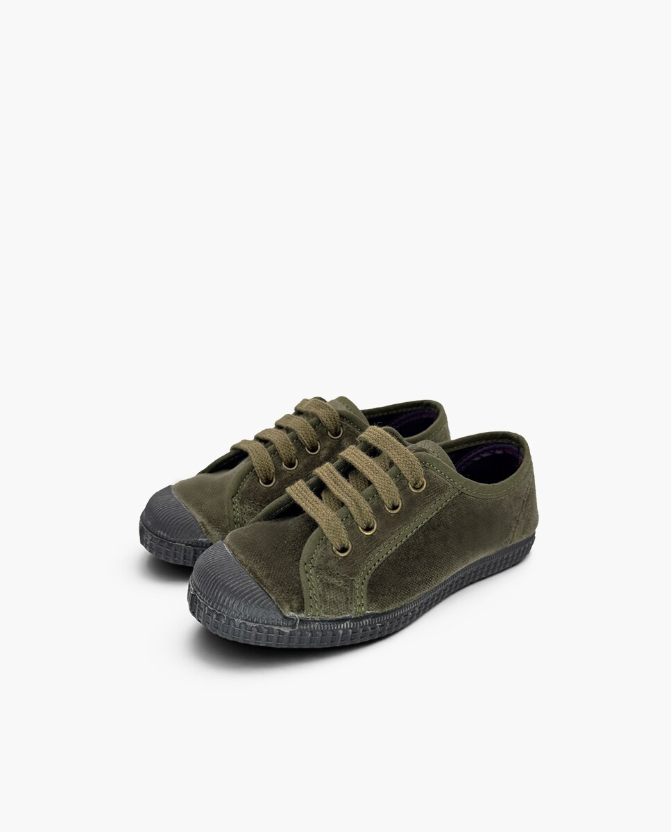 Zapatillas de lona de niña terciopelo con cordones - Pisamonas - Kaki Kaki-3