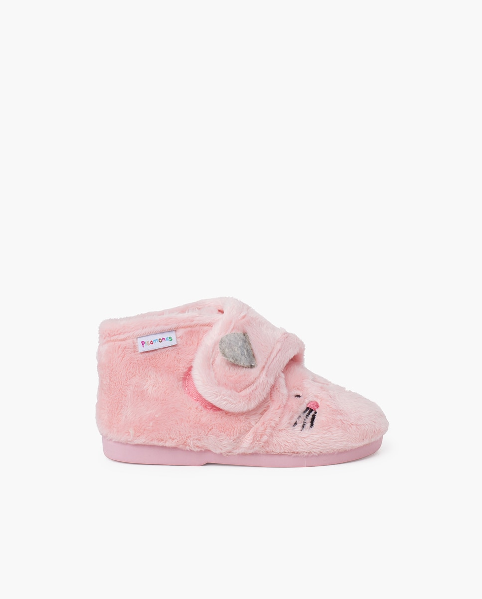 Zapatillas de casa cerradas de bebé casa animales pelito - Pisamonas - Rosa Rosa-1