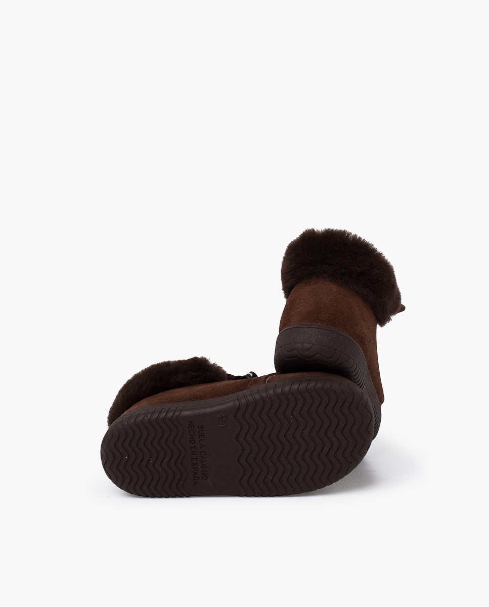 Botas de bebé niña en piel serraje con collarín de pelito - Pisamonas - Marrón oscuro Marrón oscuro-2