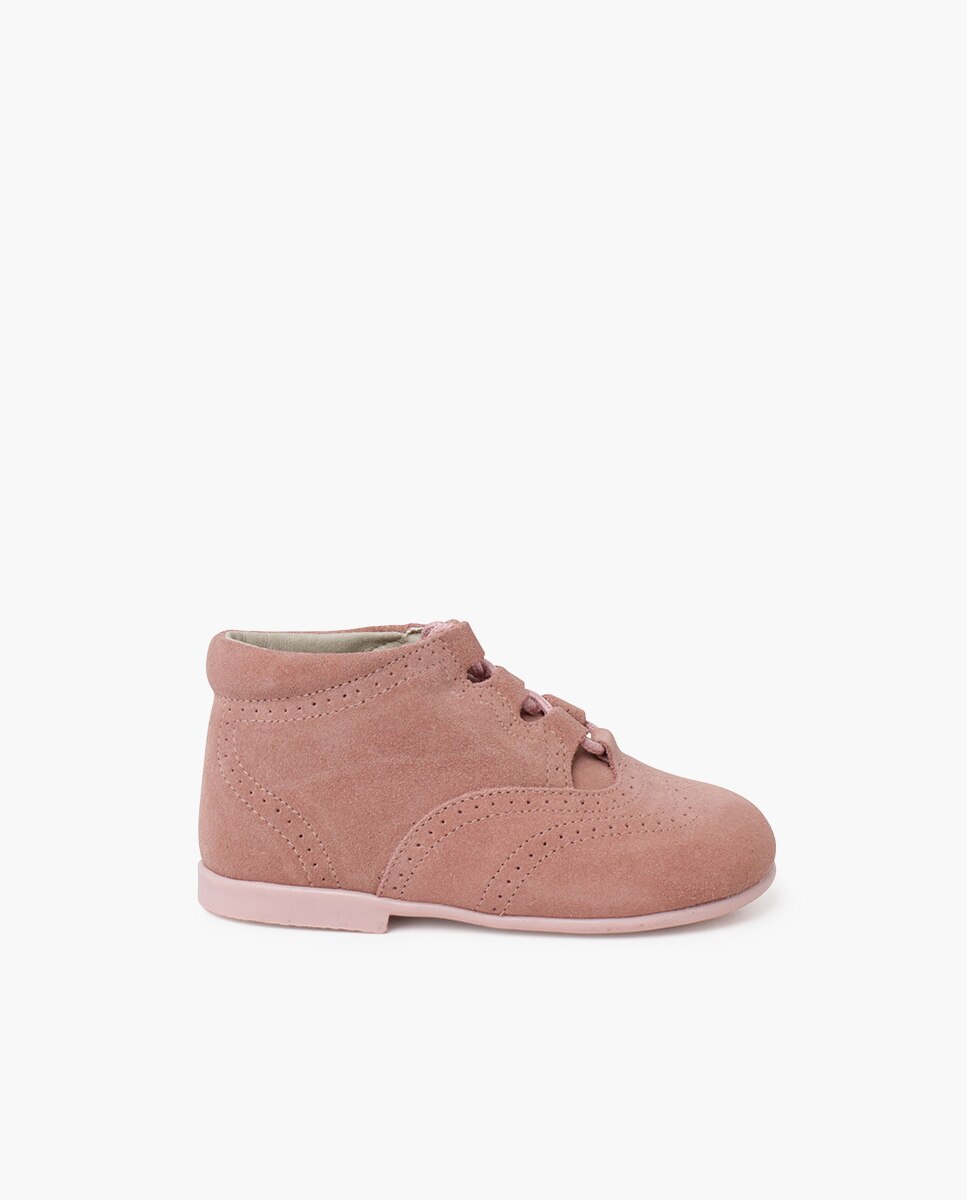 Zapatos de cordones y bluchers de bebé niña / zapatito inglés serraje - Pisamonas - Rosa claro Rosa claro-1