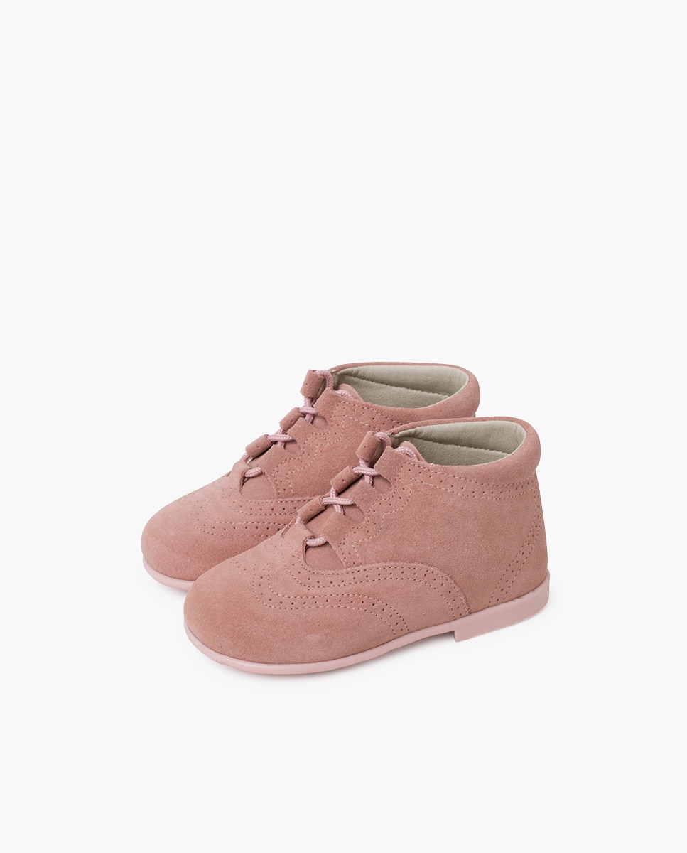 Zapatos de cordones y bluchers de bebé niña / zapatito inglés serraje - Pisamonas - Rosa claro Rosa claro-3