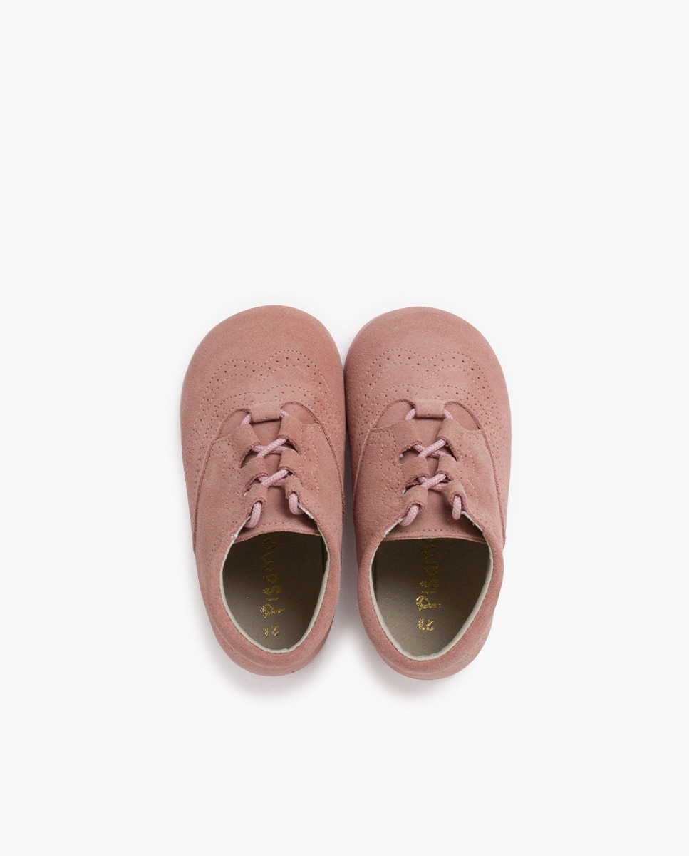 Zapatos de cordones y bluchers de bebé niña / zapatito inglés serraje - Pisamonas - Rosa claro Rosa claro-4