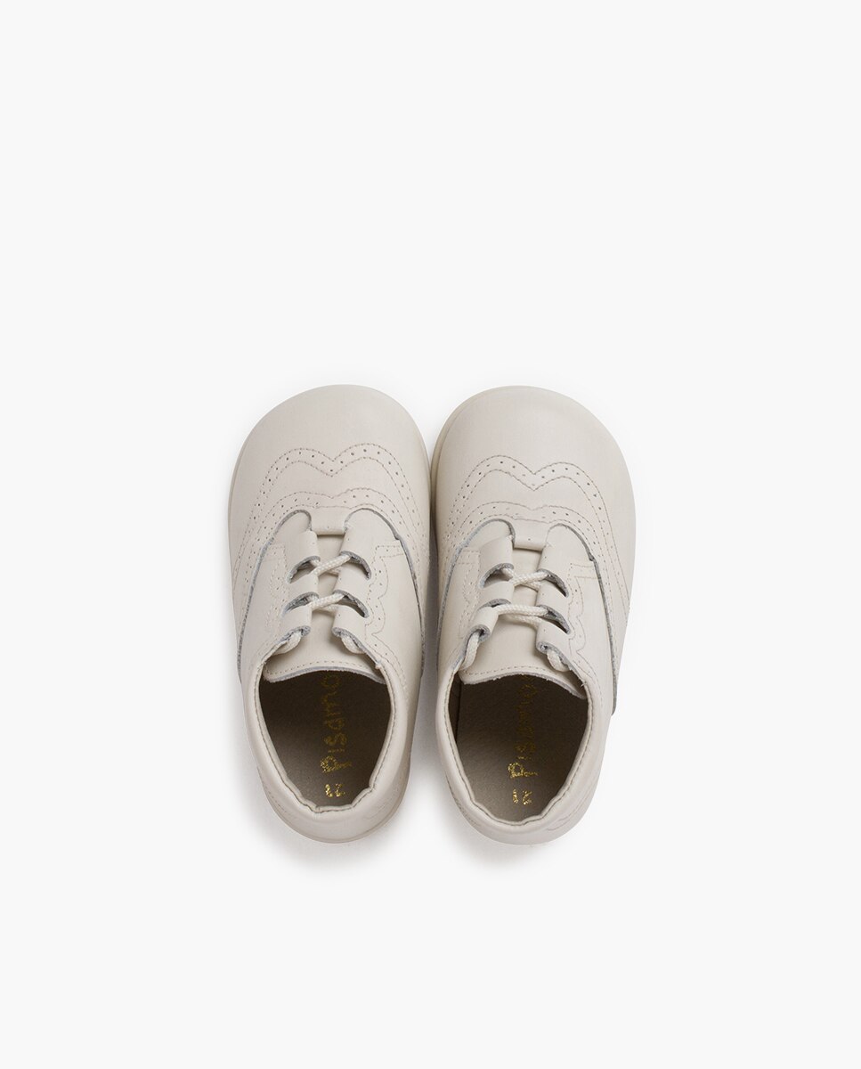 Botas de bebé zapatito inglés piel - Pisamonas - Beige / Blanco Beige / Blanco-4