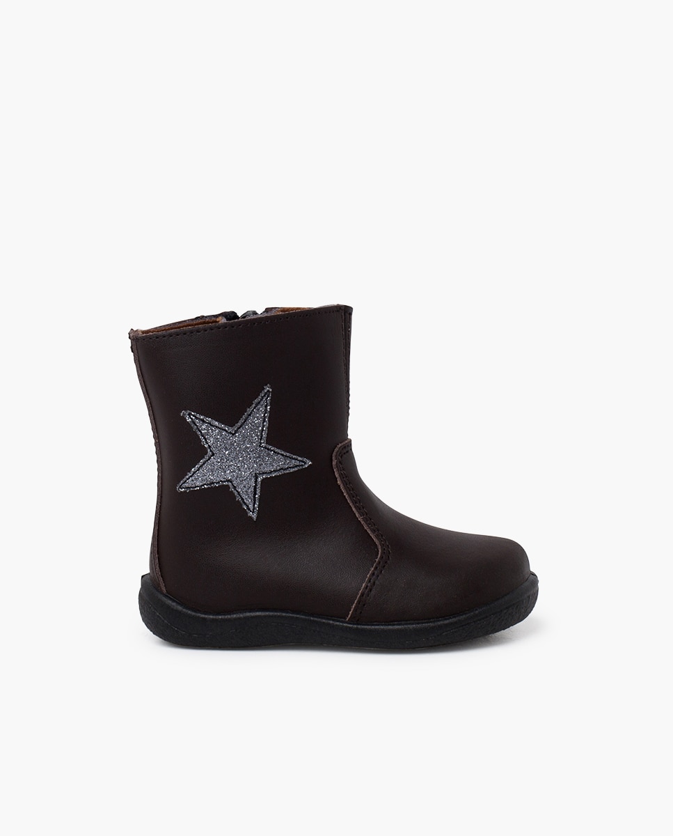 Botas de bebé estrella piel lavable - Pisamonas - Marrón oscuro Marrón oscuro-1