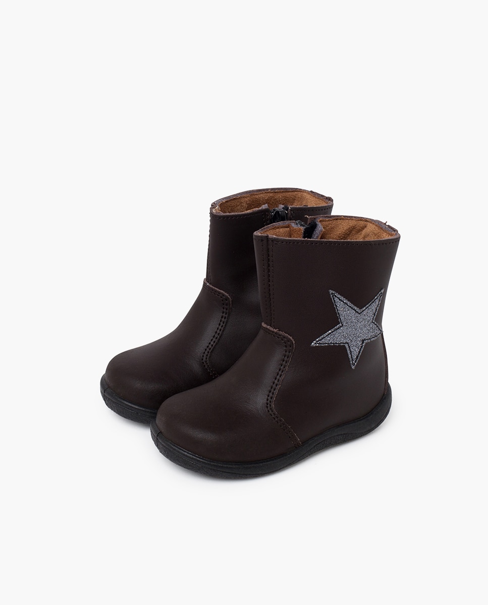 Botas de bebé estrella piel lavable - Pisamonas - Marrón oscuro Marrón oscuro-3