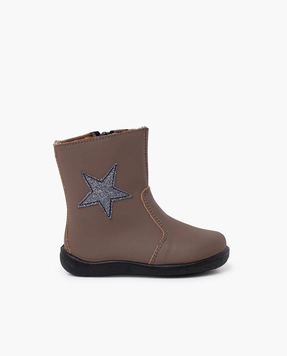 Botas de bebé estrella piel lavable - Pisamonas - Beige Beige-1