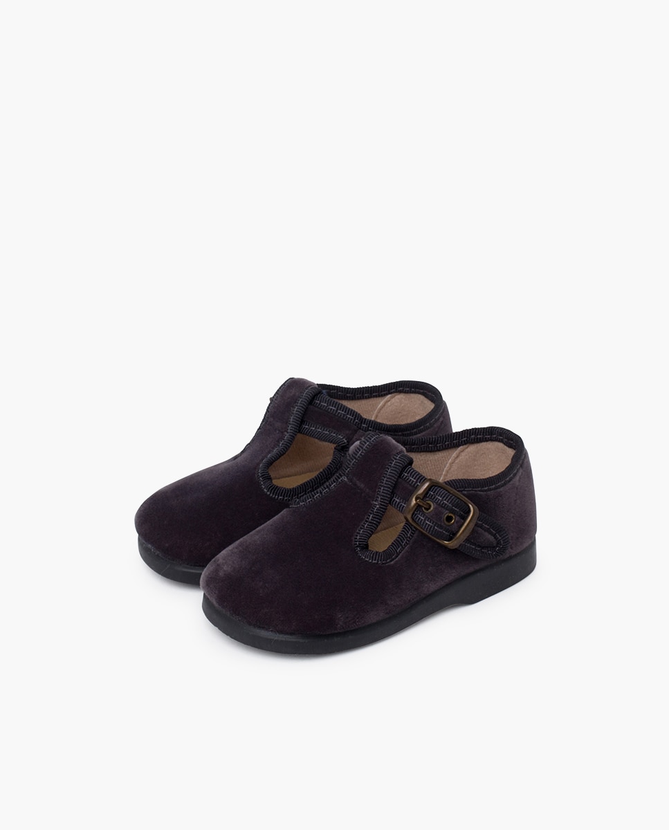 Pepitos de bebé terciopelo hebilla - Pisamonas - Gris oscuro Gris oscuro-3