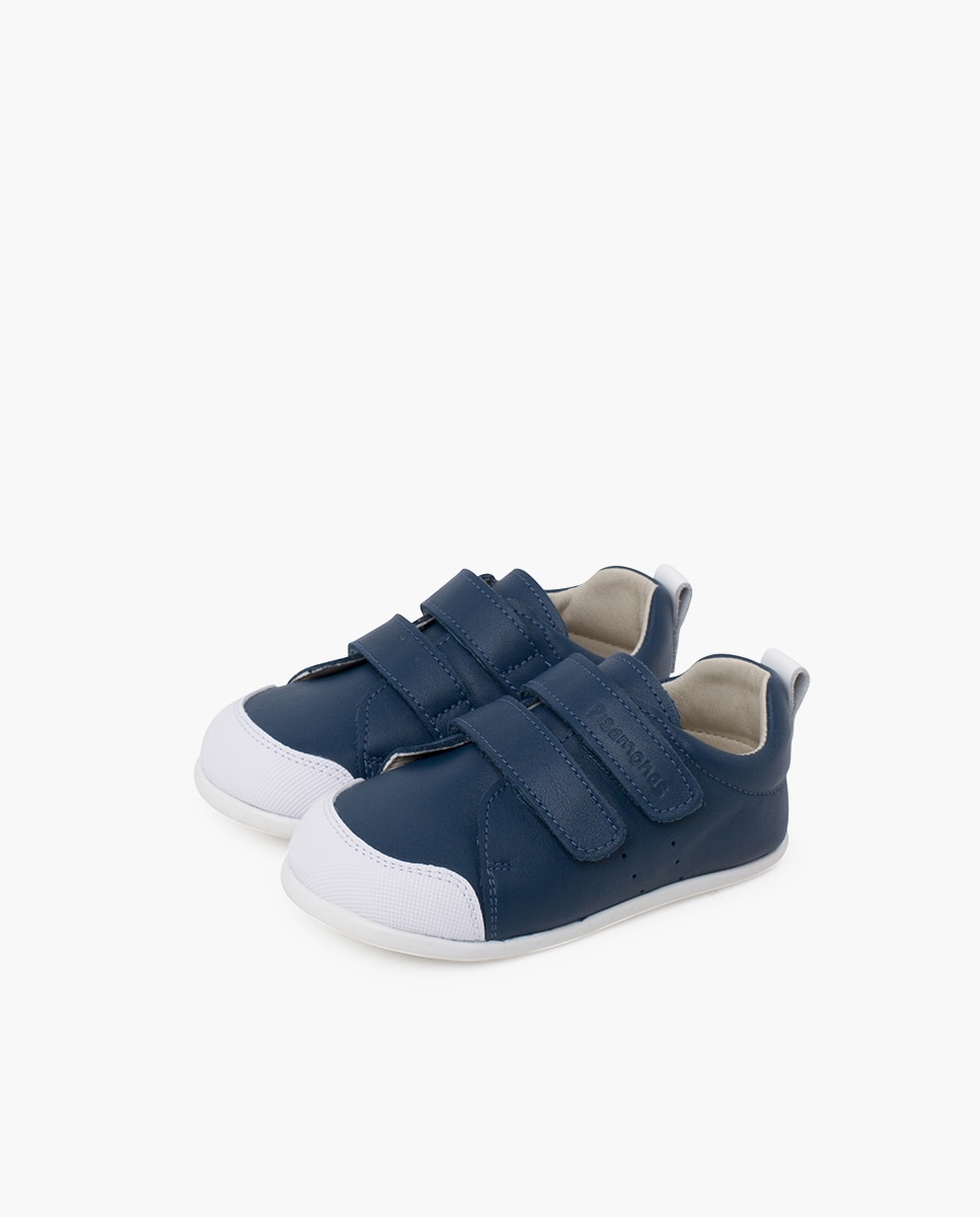 Zapatillas deportivas de bebé niña blanditas piel doble cierre - Pisamonas - Azul índigo Azul índigo-3