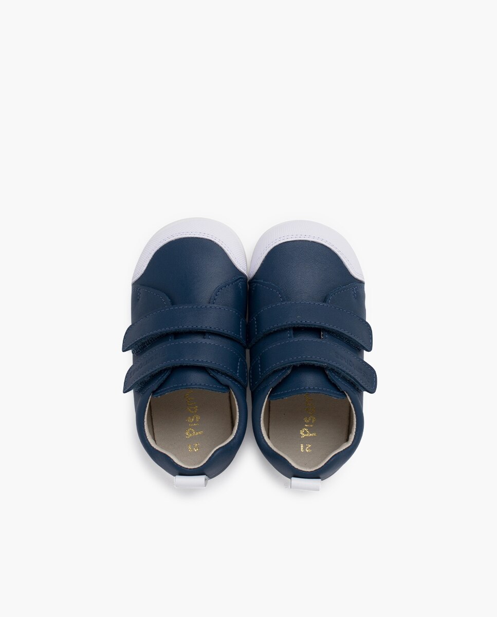 Zapatillas deportivas de bebé niña blanditas piel doble cierre - Pisamonas - Azul índigo Azul índigo-4