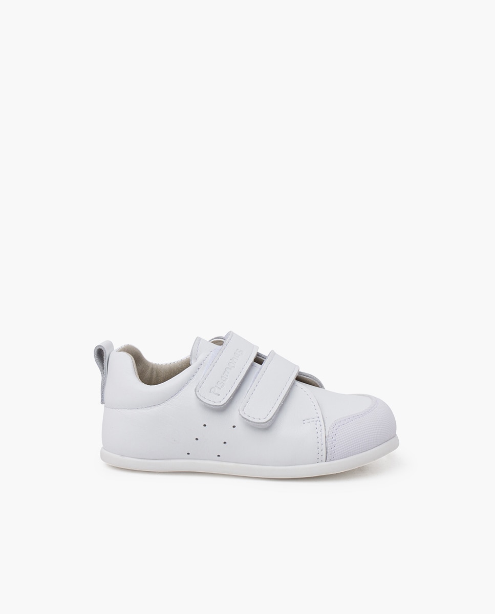 Zapatillas deportivas de bebé niña blanditas piel doble cierre - Pisamonas - Blanco Blanco-1