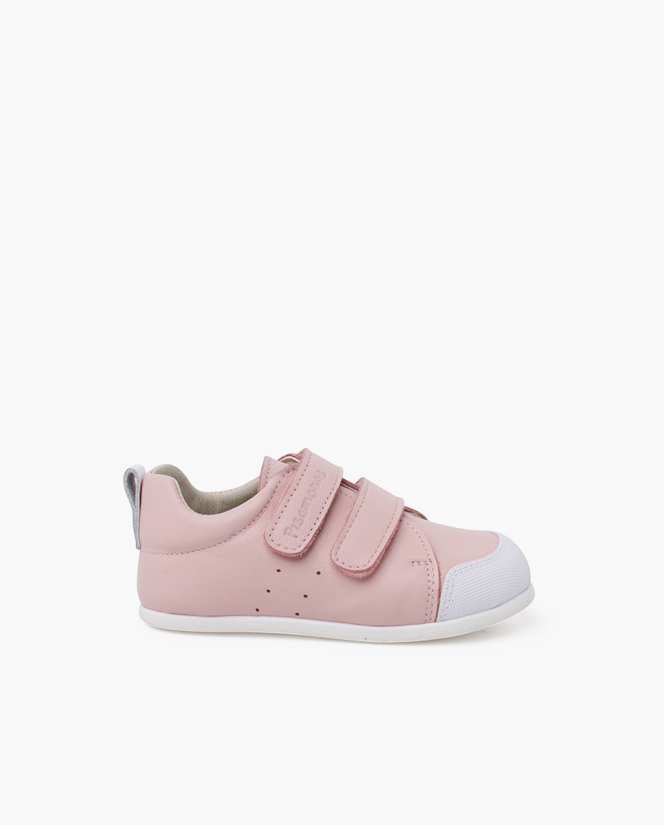 Zapatillas deportivas de bebé niña blanditas piel doble cierre - Pisamonas - Rosa claro Rosa claro-1