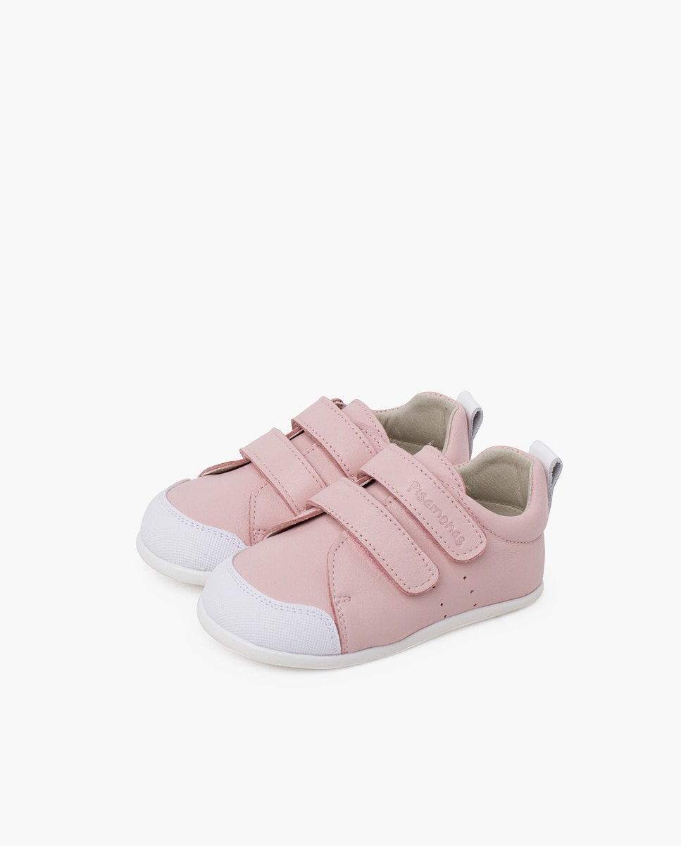 Zapatillas deportivas de bebé niña blanditas piel doble cierre - Pisamonas - Rosa claro Rosa claro-3