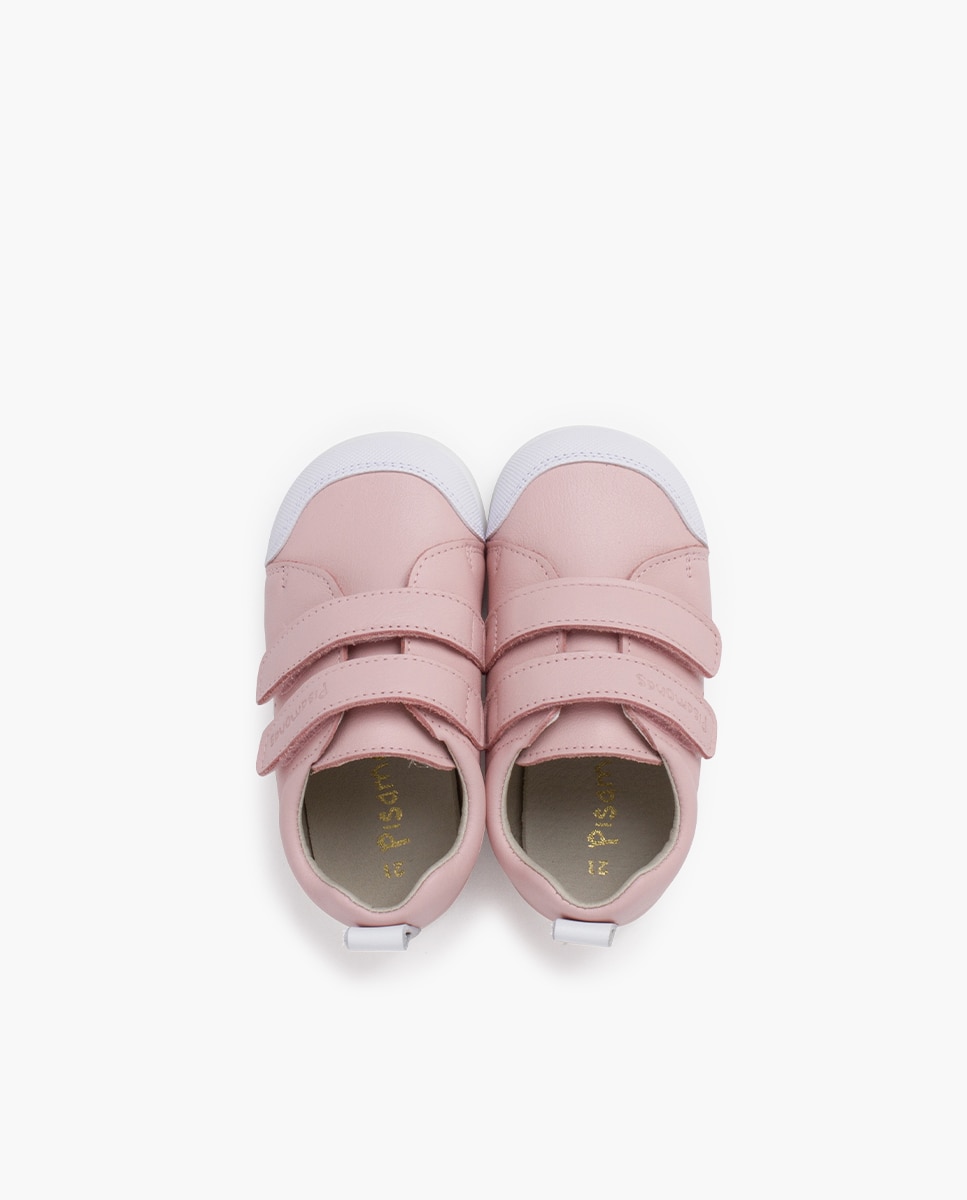 Zapatillas deportivas de bebé niña blanditas piel doble cierre - Pisamonas - Rosa claro Rosa claro-4