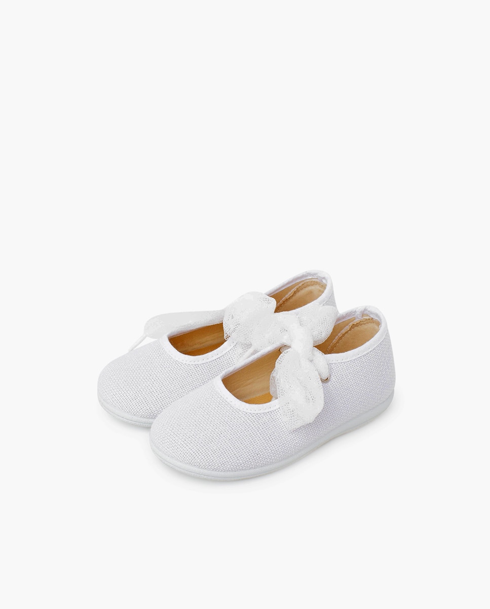 Merceditas de bebé niña lazada tul plumeti - Pisamonas - Blanco Blanco-3