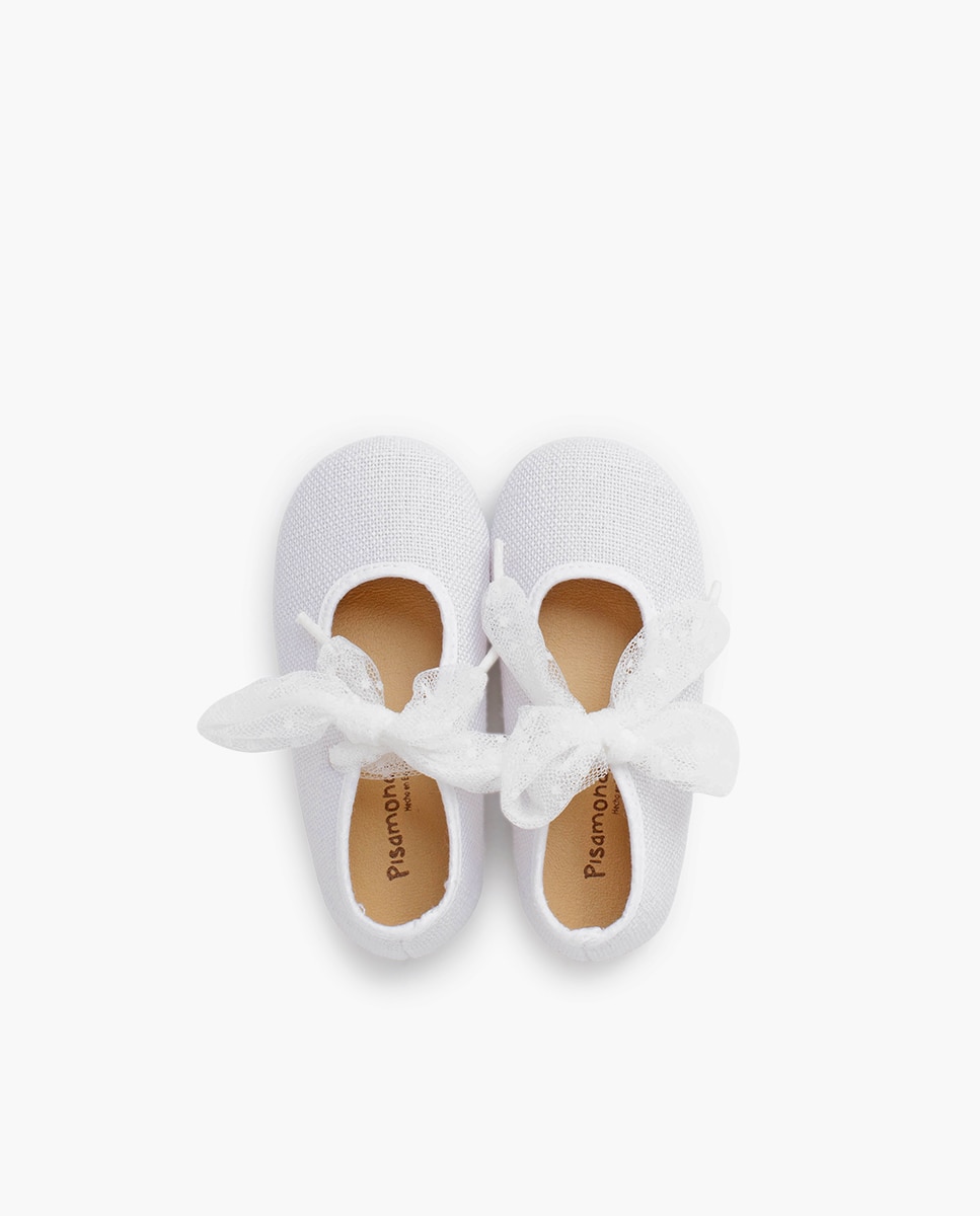 Merceditas de bebé niña lazada tul plumeti - Pisamonas - Blanco Blanco-4