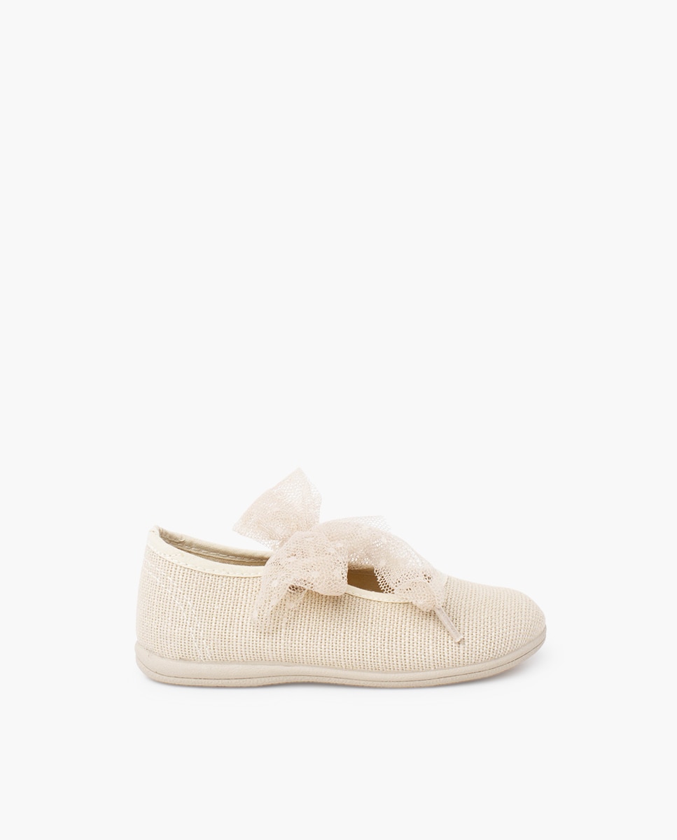 Imagen 1 de Merceditas de bebé niña lazada tul plumeti - Pisamonas - Crudo Crudo