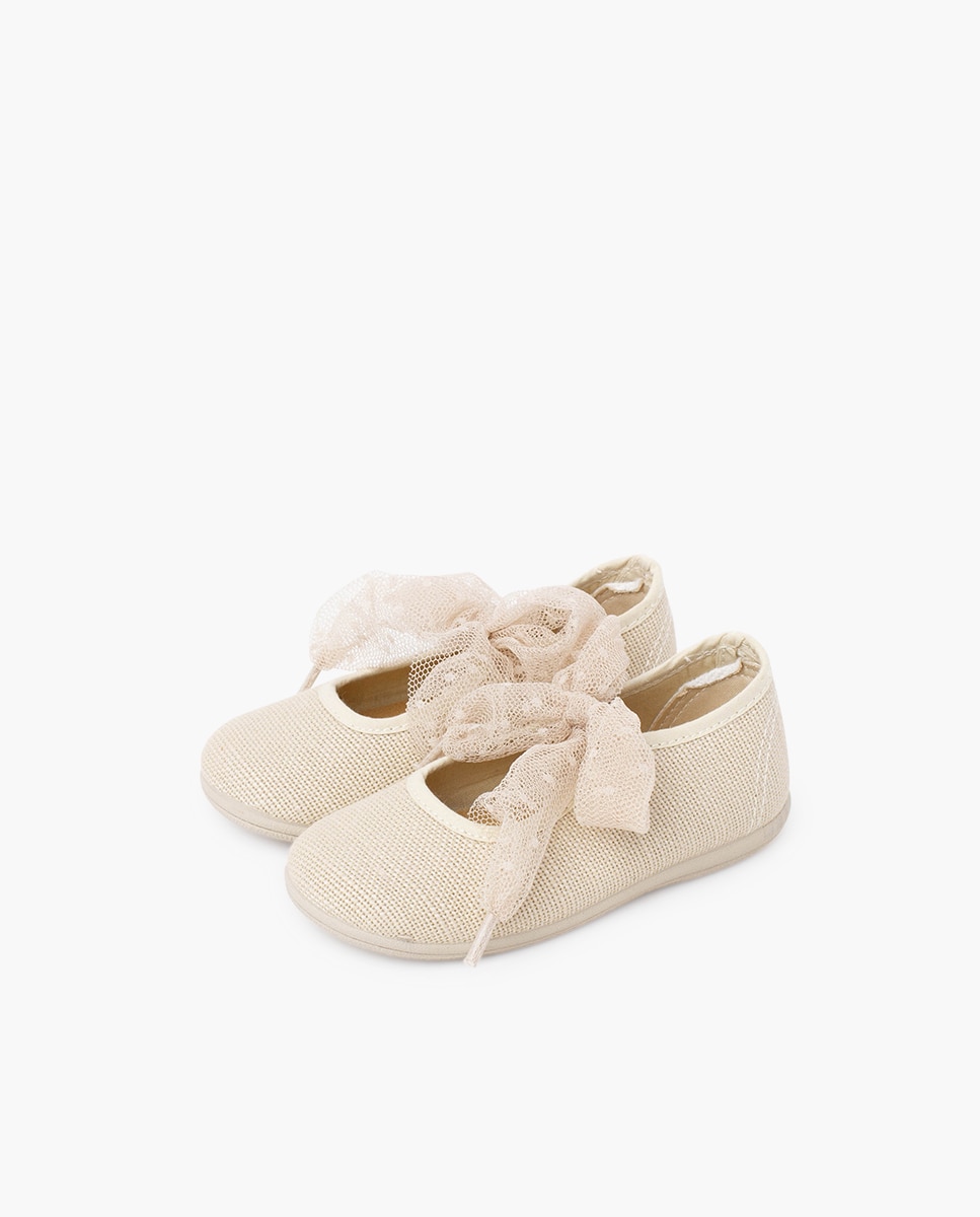 Imagen 3 de Merceditas de bebé niña lazada tul plumeti - Pisamonas - Crudo Crudo
