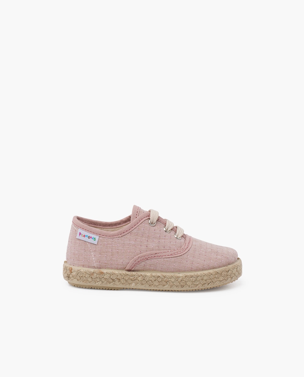 Pisamonas - Zapatillas de lona de niños con suela de yute y puntitos brillantes.