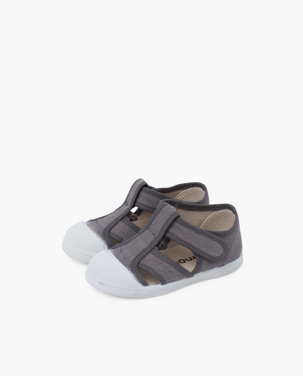 Sandalias de bebé lona eco puntera goma - Pisamonas - Gris / Blanco Gris / Blanco-3