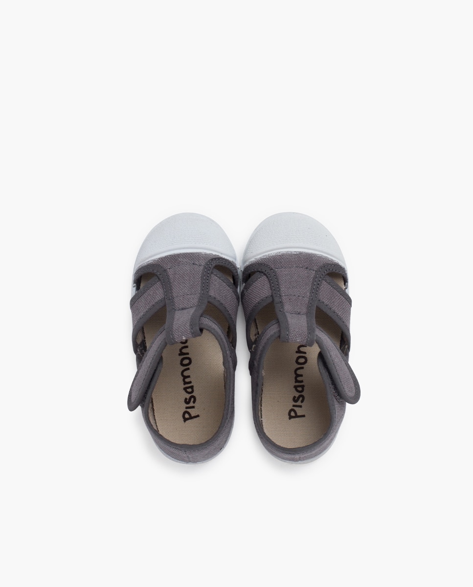 Sandalias de bebé lona eco puntera goma - Pisamonas - Gris / Blanco Gris / Blanco-4