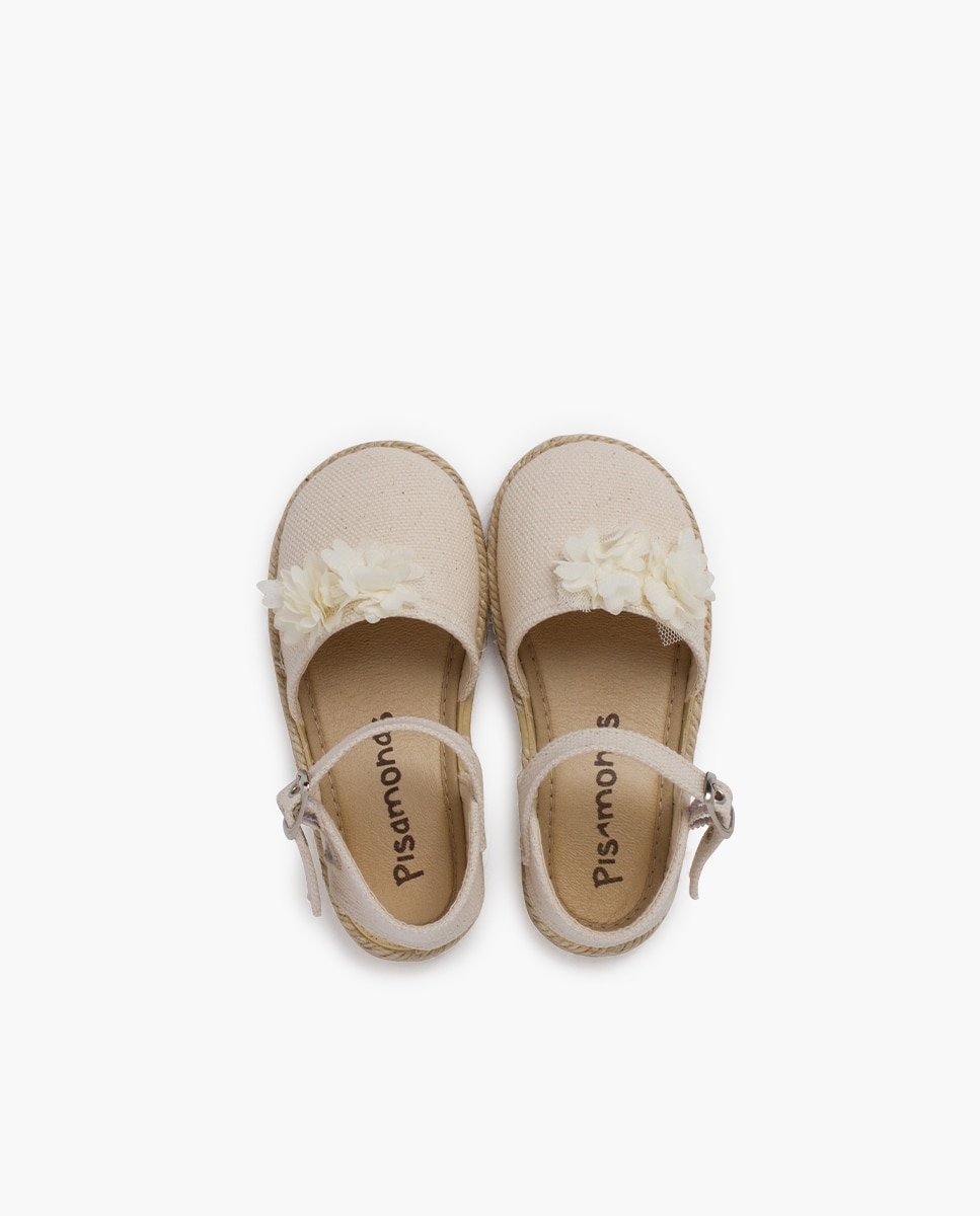 Alpargatas de bebé ceremonia flores organza - Pisamonas - Beige Beige-4