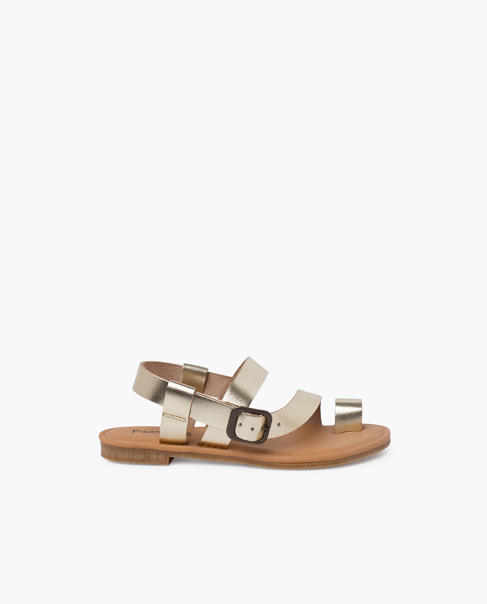 Sandalias abiertas de niña estilo gladiador de napa con hebilla - Pisamonas - Oro Oro-1