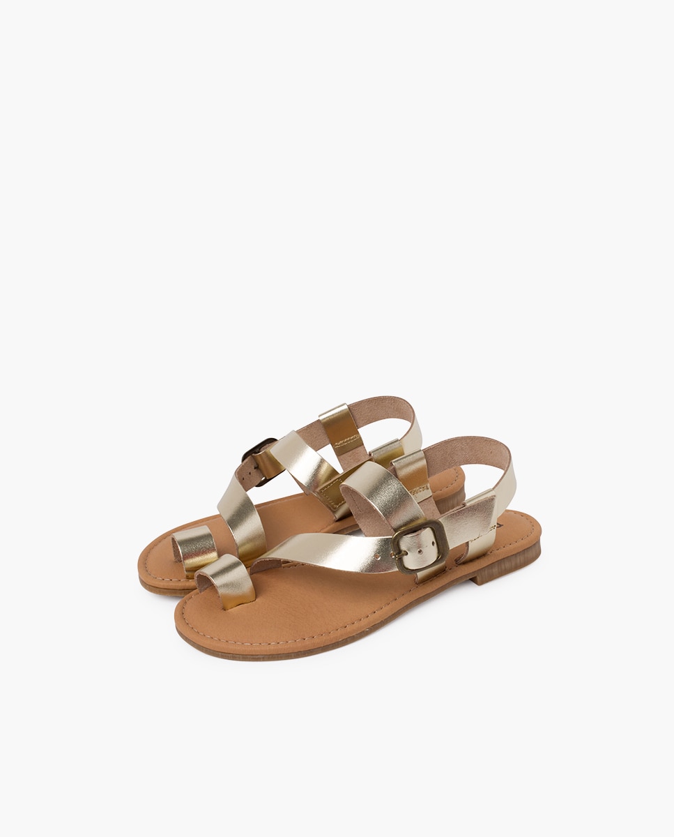 Sandalias abiertas de niña estilo gladiador de napa con hebilla - Pisamonas - Oro Oro-3