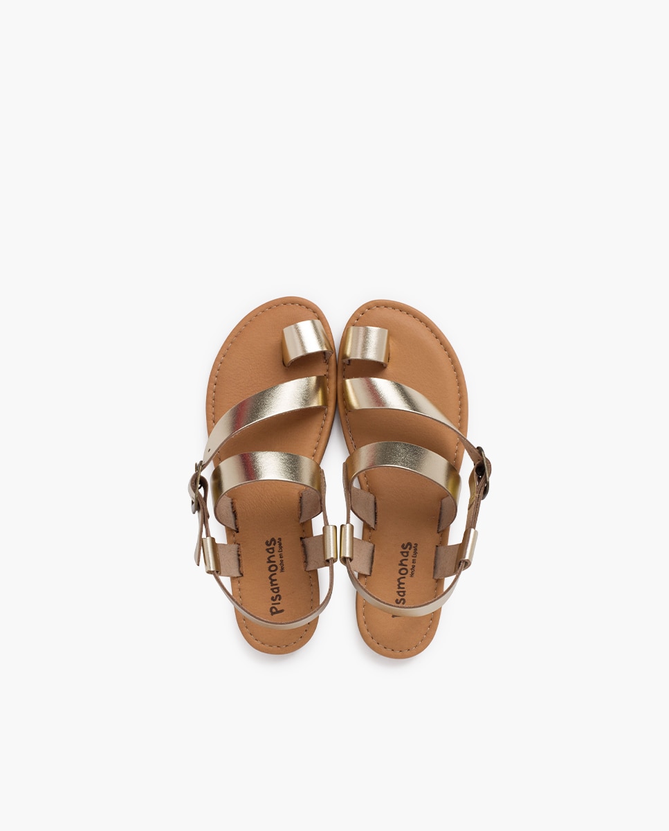 Sandalias abiertas de niña estilo gladiador de napa con hebilla - Pisamonas - Oro Oro-4